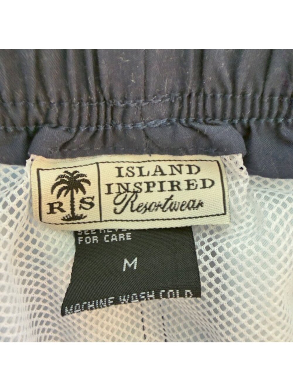 RS Island Inspired Resortwear Men Size L Swim Trunks Palm Trees Whales Blue - Picture 7 of 11